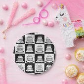 Zwart wit taart geruite blokprint papieren bordje (Feest)