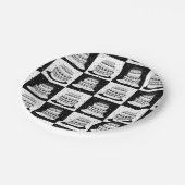 Zwart wit taart geruite blokprint papieren bordje (Gekanteld)