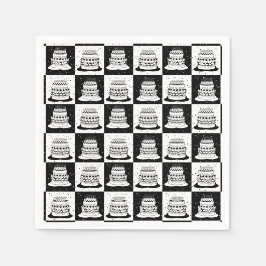 Zwart wit taart geruite blokprint servet (Voorkant)