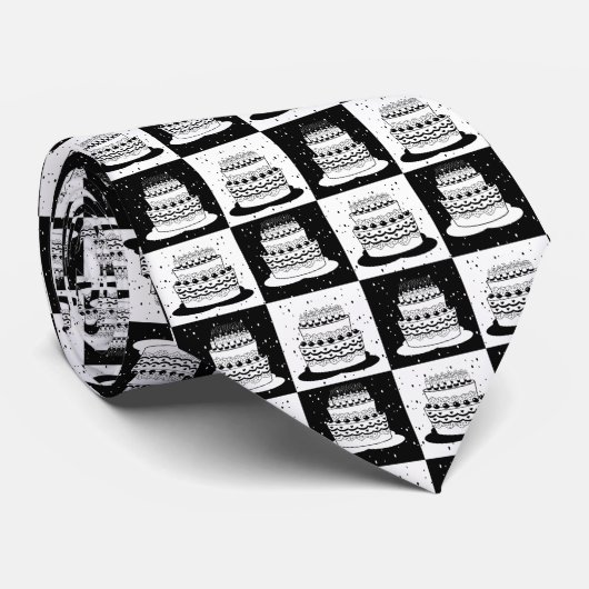 Zwart wit taart geruite blokprint stropdas (Opgerold)
