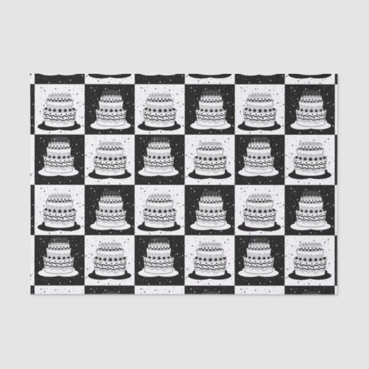 Zwart wit taart geruite blokprint tissuepapier (Voorkant)