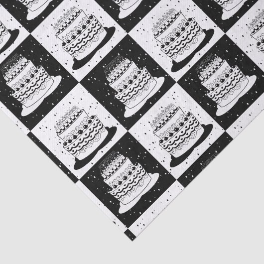 Zwart wit taart geruite blokprint tissuepapier (Detail)