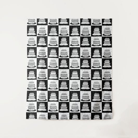 Zwart wit taart geruite blokprint wandkleed (Voorkant)
