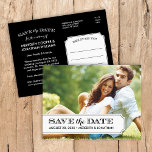 Zwart-wit tabblad Moderne foto Save the Date Aankondigingskaart<br><div class="desc">De moderne bruiloft van het briefkaart van de foto's bewaart de Datum. Het ontwerp kenmerkt uw foto van het verloving met een elegante eenvoudige bekleding van het lusjepalk en ruimte voor uw trouwdatum en bruid en groom namen op de voorzijde. Stijlvolle mix van traditionele en manuscripttypografie aan de achterkant en...</div>