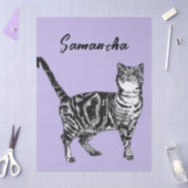 Zwart-Wit Tabby Kat Meisjesnaam Paars  Tissuepapier (Craft)
