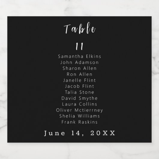 Zwart-wit Tafelnummer Bruiloft Sparkling Wijnetiket (Enkel label)