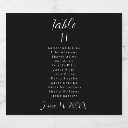 Zwart-wit Tafelnummer Bruiloft Sparkling Wijnetiket (Enkel label)