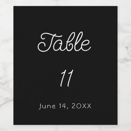 Zwart-wit Tafelnummer Bruiloft Wijn Etiket (Enkel label)