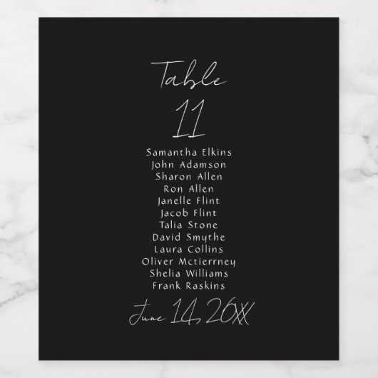 Zwart-wit Tafelnummer Bruiloft Wijn Etiket (Enkel label)