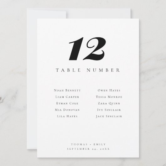 Zwart-wit tafelnummer en gastnamen (Achterkant)
