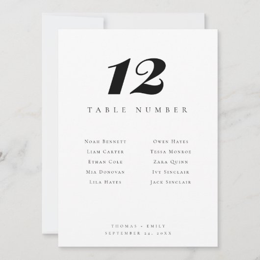 Zwart-wit tafelnummer en gastnamen (Voorkant)