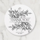 Zwart-wit takken en bladeren bruiloft bedankjes labels (Achterkant)