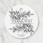 Zwart-wit takken en bladeren bruiloft bedankjes labels (Voorkant)