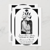 Zwart & Wit Tall Floral Modern Save the Date Aankondigingskaart (Voorkant / Achterkant)
