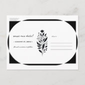 Zwart & Wit Tall Floral Modern Save the Date Aankondigingskaart (Achterkant)