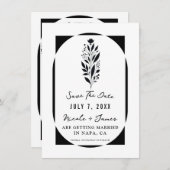 Zwart & Wit Tall Floral Modern Save the Date Kaart (Voorkant / Achterkant)