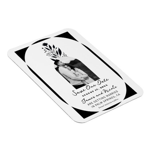 Zwart & Wit Tall Floral Modern Save the Date Magneet (Rechterzijde)