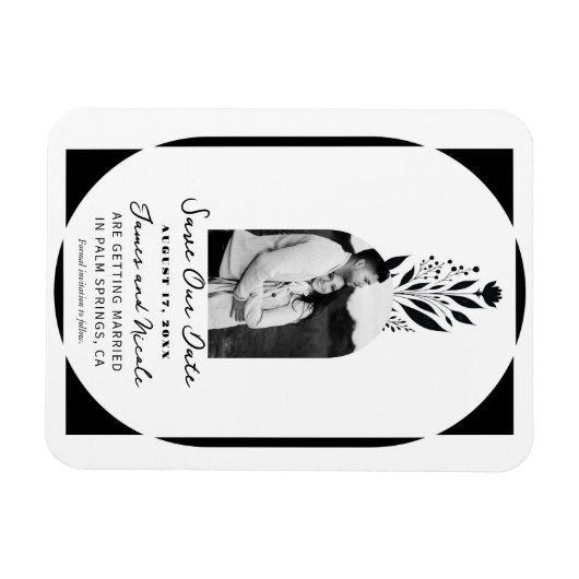 Zwart & Wit Tall Floral Modern Save the Date Magneet (Horizontaal)