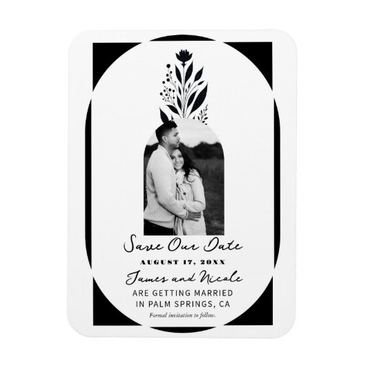 Zwart & Wit Tall Floral Modern Save the Date Magneet (Verticaal)