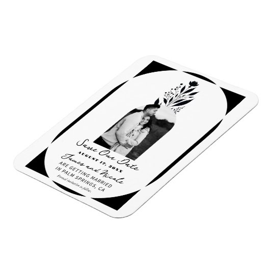 Zwart & Wit Tall Floral Modern Save the Date Magneet (Linkerzijde)