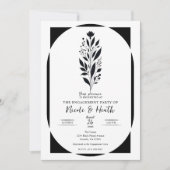 Zwart Wit Tall Floral Modern  Verloving Kaart (Voorkant)