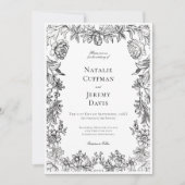 Zwart & Wit Tapijt Bloemen Huwelijk Kaart (Voorkant)