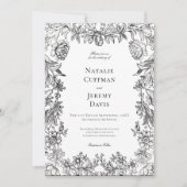  Zwart & Wit Tapijt Bloemen Huwelijk Kaart (Voorkant)