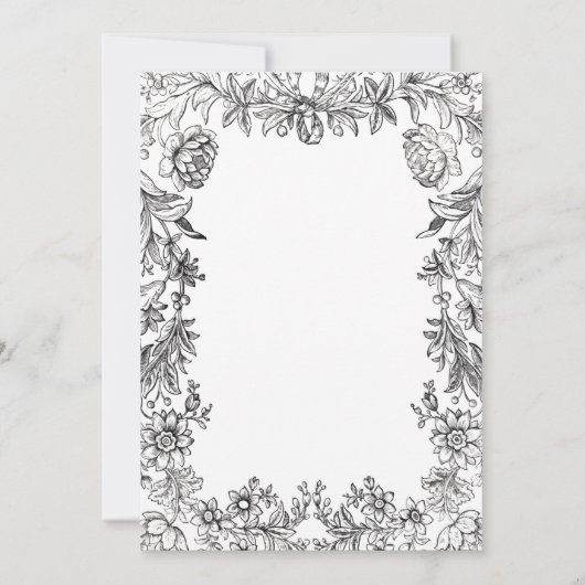 Zwart & Wit Tapijt Bloemen Huwelijk Kaart (Achterkant)