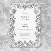 Zwart & Wit Tapijt Bloemen Huwelijk Kaart