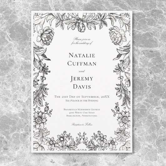 Zwart & Wit Tapijt Bloemen Huwelijk Kaart