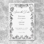 Zwart & Wit Tapijt Bloemen Huwelijk Save The Date<br><div class="desc">Breng tijdloze elegantie naar uw speciale dag met deze bloemenbruiloft, bewaar de datumkaart, met een zwart-wit wandtapijtillustratie van bloemen en bladeren die een helder wit centrum omlijsten. De ingewikkelde botanische rand voegt een klassiek, erfstuk gevoel, ideaal voor traditionele, tuin, of geïnspireerde bruiloften. Creëer door Simply Farmhouse Press. Voor aangepaste stukken...</div>