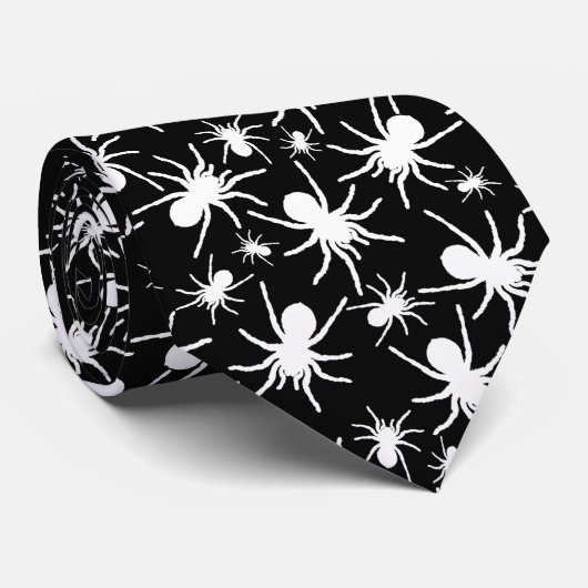 Zwart-wit Tarantula Spider Patroon Stropdas (Opgerold)