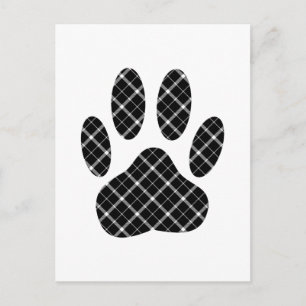 Zwart-wit Tartan Dog Paw Afdrukken Briefkaart