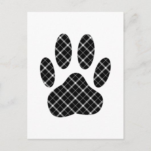 Zwart-wit Tartan Dog Paw Afdrukken Briefkaart (Voorkant)