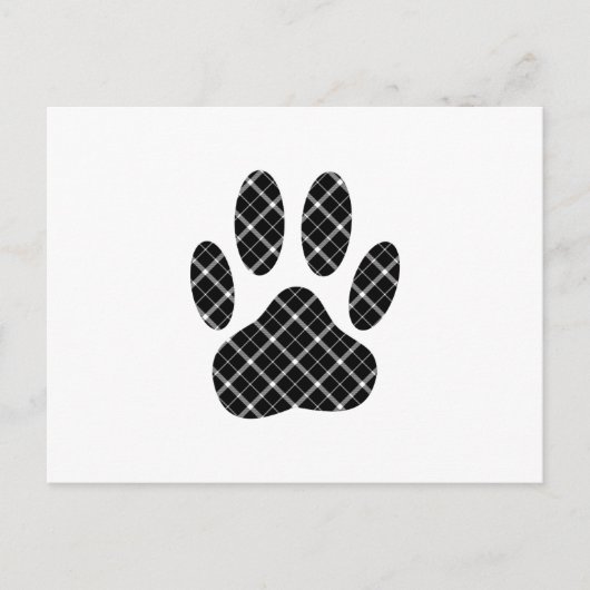 Zwart-wit Tartan Dog Paw Afdrukken Briefkaart (Voorkant)