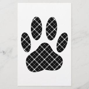 Zwart-wit Tartan Dog Paw Afdrukken Briefpapier