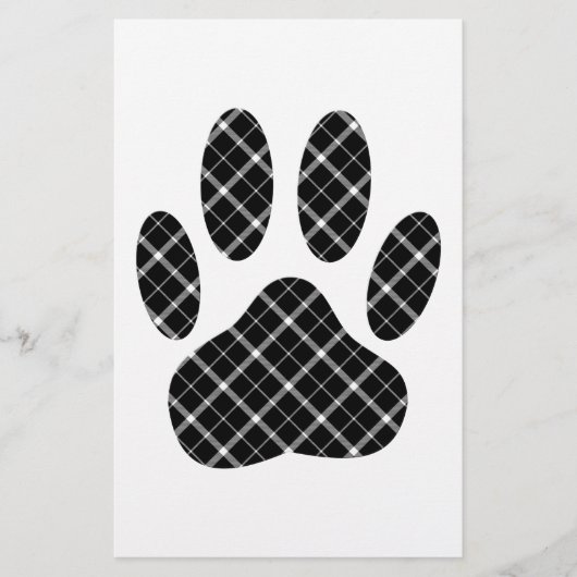 Zwart-wit Tartan Dog Paw Afdrukken Briefpapier (Voorkant)