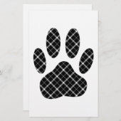 Zwart-wit Tartan Dog Paw Afdrukken Briefpapier (Voorkant / Achterkant)