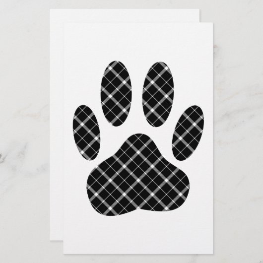 Zwart-wit Tartan Dog Paw Afdrukken Briefpapier (Voorkant / Achterkant)