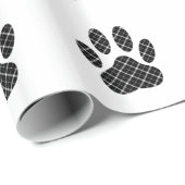 Zwart-wit Tartan Dog Paw Afdrukken Cadeaupapier (Rol Hoek)