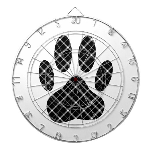 Zwart-wit Tartan Dog Paw Afdrukken Dartbord (Voorkant)