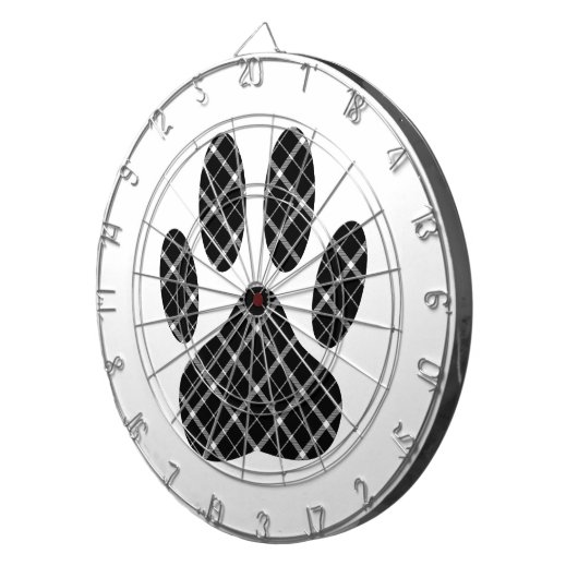 Zwart-wit Tartan Dog Paw Afdrukken Dartbord (Voorkant Rechts)