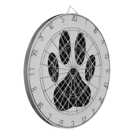 Zwart-wit Tartan Dog Paw Afdrukken Dartbord (Voorkant Links)