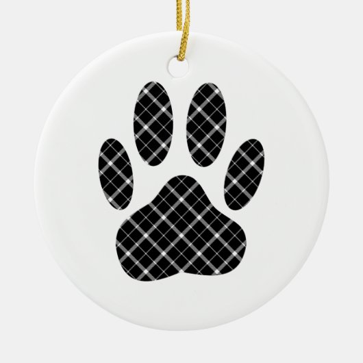 Zwart-wit Tartan Dog Paw Afdrukken Keramisch Ornament (Voorkant)