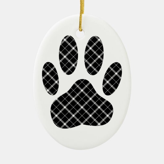 Zwart-wit Tartan Dog Paw Afdrukken Keramisch Ornament (Voorkant)