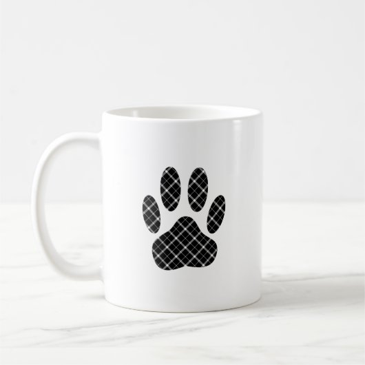 Zwart-wit Tartan Dog Paw Afdrukken Koffiemok (Links)