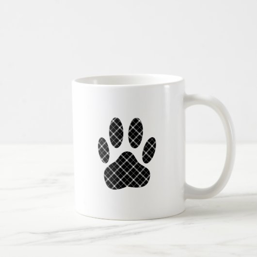 Zwart-wit Tartan Dog Paw Afdrukken Koffiemok (Rechts)