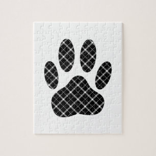 Zwart-wit Tartan Dog Paw Afdrukken Legpuzzel
