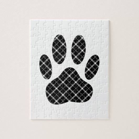 Zwart-wit Tartan Dog Paw Afdrukken Legpuzzel (Verticaal)