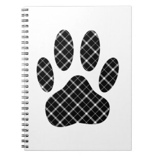 Zwart-wit Tartan Dog Paw Afdrukken Notitieboek